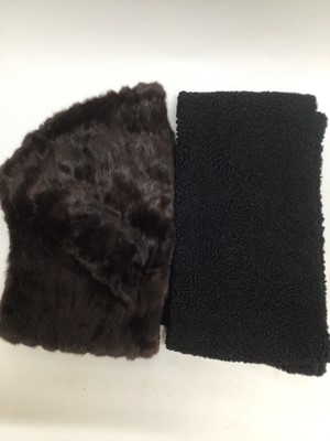 Lot 1915 - 1950s/60s John Dunn & Sons Squirrel fur wrap and a Dickins and Jones Persian Lamb wrap.  Four vintage hats, some vintage clotihng and two hand-stitched panels.