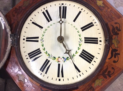 Lot 409 - Late 19th century wall dial with circular white painted dial in brass and rosewood inlaid octagonal mahogany case