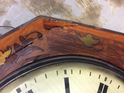 Lot 409 - Late 19th century wall dial with circular white painted dial in brass and rosewood inlaid octagonal mahogany case