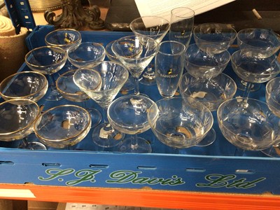 Lot 80 - Two large cut glass vases, cut glass ships decanter, 14 Babycham glasses, set 8 cut glass champagne coupes and a glass bowl