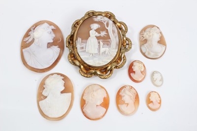 Lot 203 - Cameo brooch in gilt metal mount, together with other carved shell cameos (unmounted)