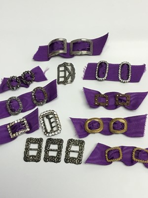 Lot 669 - Collection of Georgian buckles, mostly pairs to include silver and paste set buckles