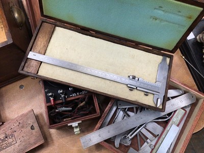 Lot 2307 - Old workbox filled with precision tools