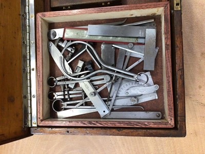 Lot 2307 - Old workbox filled with precision tools