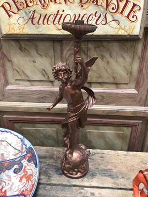 Lot 49 - French spelter cherub form lamp, signed Moreau