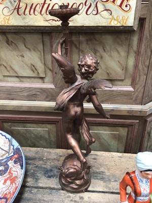 Lot 49 - French spelter cherub form lamp, signed Moreau