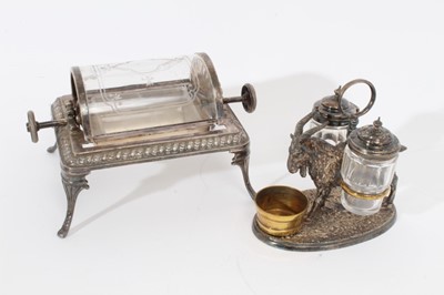 Lot 357 - Victorian 3 piece silver plated goat cruet and revolving butter dish.
