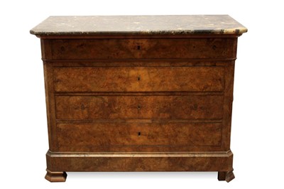 Lot 1317 - 19th century French marble topped burr wood commode