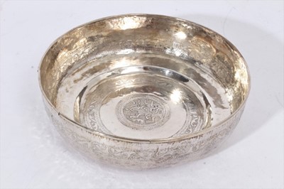 Lot 389 - Eastern White metal bowl with characters to the centre possibly Sudanese