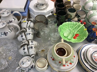 Lot 431 - Group of mixed ceramics and glass to include Carltonware salad bowl, teaware, silver plated ware, glass, Dickens pictures and other items (qty)