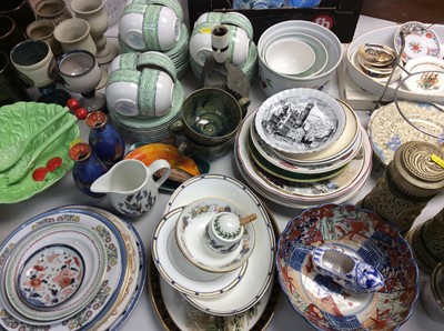 Lot 431 - Group of mixed ceramics and glass to include Carltonware salad bowl, teaware, silver plated ware, glass, Dickens pictures and other items (qty)