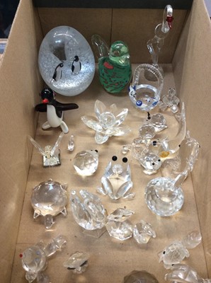 Lot 398 - Group crystal animal ornaments and paperweighs including a Swarovski cat and chicken