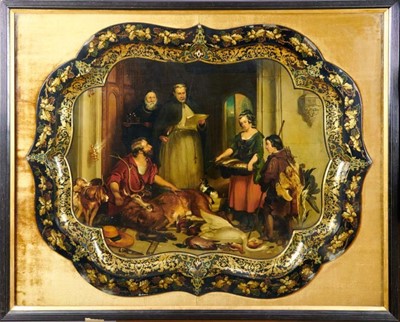 Lot 954 - Fine exhibition quality papier mâché tray in the manner of Jennens and Bettridge