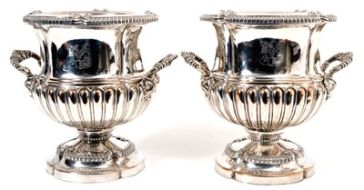 Lot 386 - Pair of silver plated wine coolers