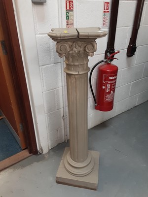 Lot 974 - Antique green painted pine classical column pedestal with Corinthian capital, on sqaure base, 118cm high