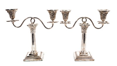 Lot 363 - Pair compositeVictorian silver two light candelabra, with fluted columns and foliate capitals