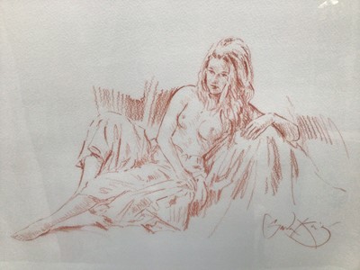 Lot 5 - Gordon King (b.1939) print - a reclining female nude, signed, 39cm x 50cm, in glazed gilt frame