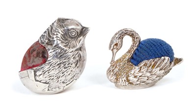Lot 368 - Edwardian silver pin cushion in the form of a chick, (Chester 1908). Sampson Mawden & Co Ltd.