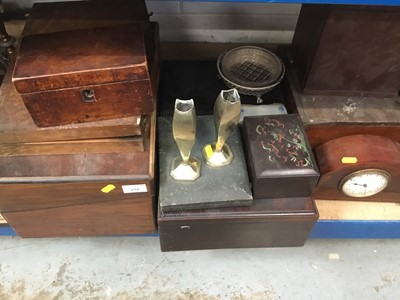 Lot 218 - Edwardian mantel timepiece in mahogany inlaid case, ship's compass, Victorian walnut veneered writing box and sundry items