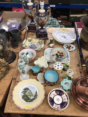 Lot 18 - Collection of antique and later ceramics, including a good pair of Vienna-style porcelain vases, hand painted and signed and converted to lamps, two Wemyss bowls, etc