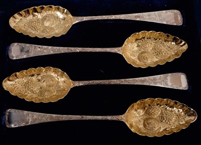 Lot 371 - Two pairs of George III silver Old English Pattern Tablespoons, later converted to Berry Spoons