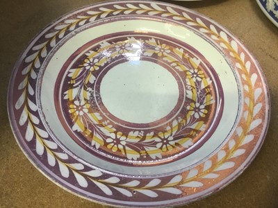 Lot 207 - Laura Knight for Foley, two lustreware dishes, the largest 8cm diameter, together with two outside painted lustre pieces and other lustreware, 19th / 20th century