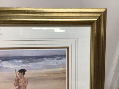Lot 10 - William Russell Flint (1880-1969) limited edition colour print - semi-clad fisher girl on the shore, 576/650, with WRF blindstamp, 40cm x 53cm, in glazed gilt frame
