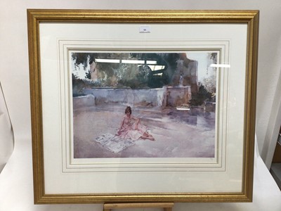 Lot 199 - William Russell Flint (1880-1969) limited edition colour print - semi-clad female before a fountain, 272/675, with WRF blindstamp, 41cm x 54cm, in glazed gilt frame
