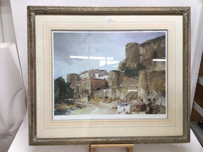 Lot 85 - William Russell Flint (1880-1969) limited edition colour print - figures beneath castle walls, 382/850, with blindstamp, 53cm x 69cm, in glazed frame