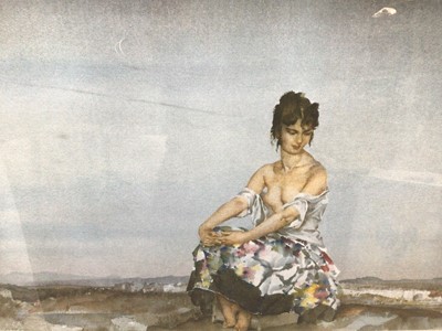 Lot 285 - William Russell Flint (1880-1969) limited edition colour print - seated female figure in landscape, 207/850, with WRF Galleries blindstamp, 46cm x 63cm, in glazed frame