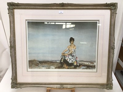 Lot 196 - William Russell Flint (1880-1969) limited edition colour print - seated female figure in landscape, 207/850, with WRF Galleries blindstamp, 46cm x 63cm, in glazed frame