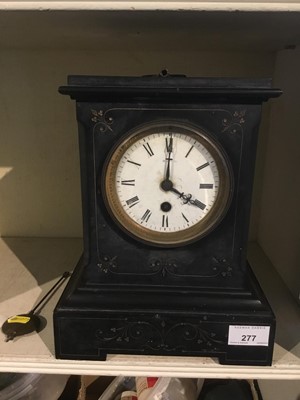 Lot 277 - Early 20th century black slate mantel clock with white enamel dial