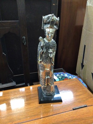Lot 311 - Chinese model of an immortal, white metal plated over resin, 29cm high