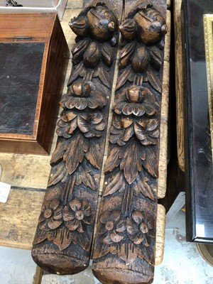 Lot 44 - Pair of English-oak-style figural pilasters, made of plastic, 93cm long