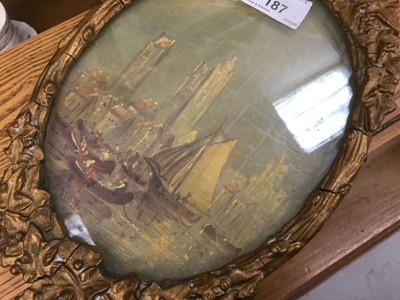 Lot 187 - Follower of Turner - 19th century oil depiction of Rouen, inscribed verso, oval, in glazed gilt frame
