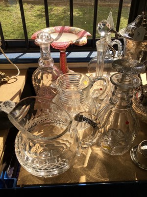 Lot 63 - Collection of Victorian glassware, including decanters, jugs, and a Bohemian enamelled comport