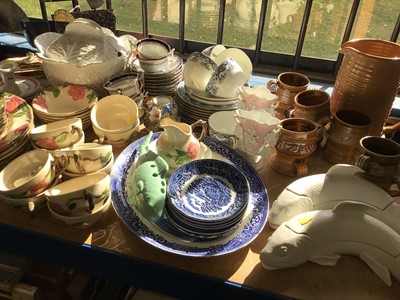 Lot 67 - Sundry ceramics, including blu and white transfer ware, dog ornaments, etc