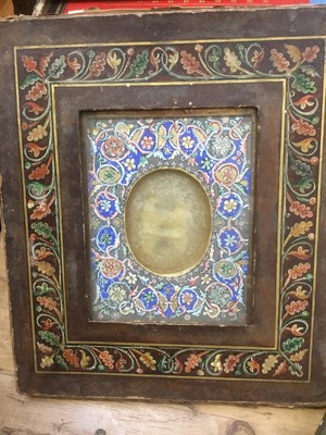 Lot 195 - 19th century religious painting on vellum, together with an Eastern icon and a gilt frame of arched form