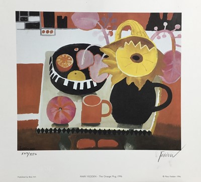 Lot 93 - *Mary Fedden (1915-2012) signed limited edition print, 'The Orange Mug', 1996, No. 507 / 550, published by Bow Art, unframed, 32cm x 40.5cm
