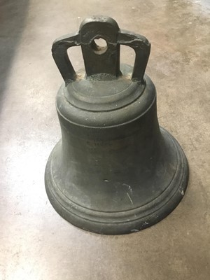 Lot 220 - Old bronze bell, 22cm diameter x 22cm high.