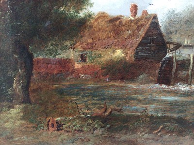 Lot 60 - Charles Morris Snr. oil on canvas - view on a river with a Watermill, signed and dated 1869, 31cm x 46cm, in gilt frame