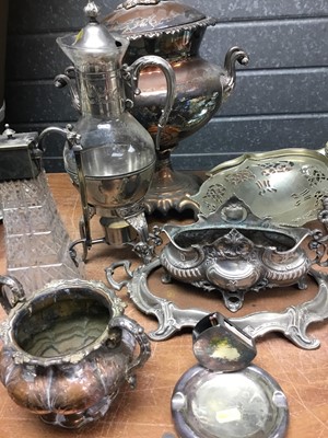 Lot 279 - Samovar, silver plated claret jug and other metalwares