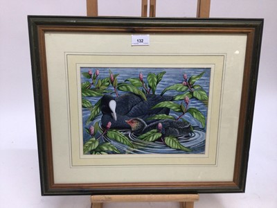 Lot 132 - David Binns (b. 1935) watercolour, Moorhen