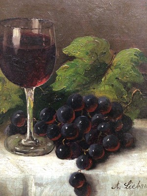 Lot 118 - A. Liebau, late 19th/early 20th century oil on board - still life of a wine glass and grapes, signed, 32cm x 23cm, in gilt frame