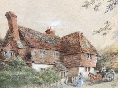 Lot 119 - Cheverton White (1830-c.1905) pair of watercolours - charming views of country cottages, signed 26cm x 37cm, in glazed gilt frames