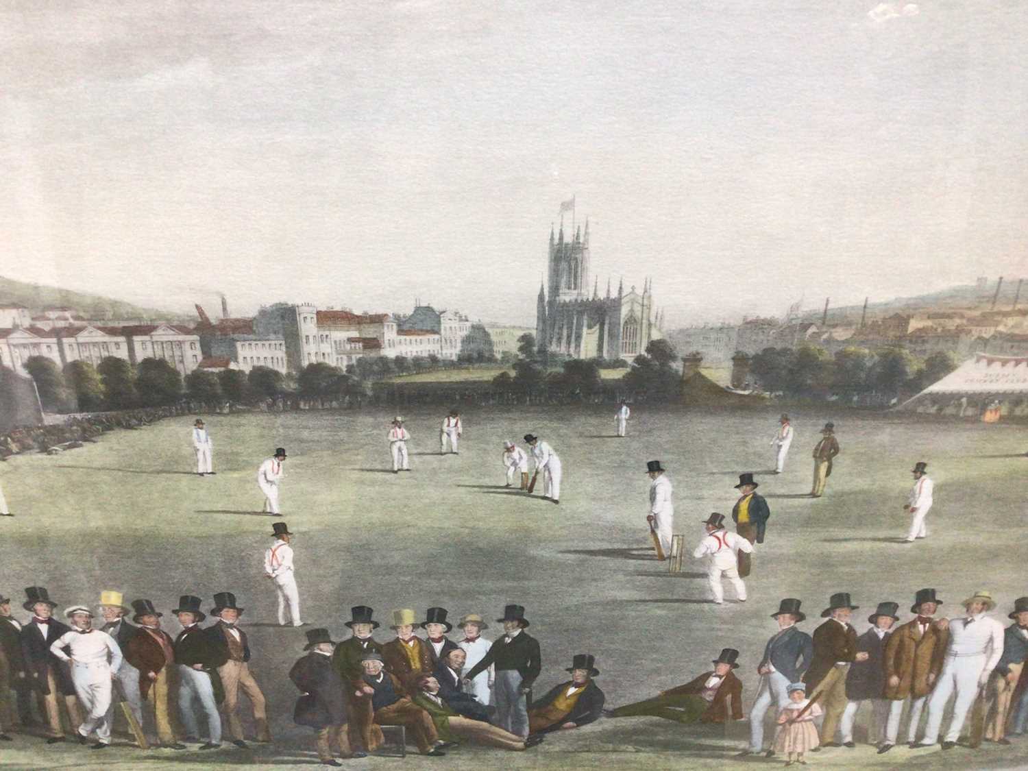 Lot 100 - 19th century-style coloured print - The Cricket Match between Sussex & Kent, at Brighton, 48cm x 66cm, in glazed gilt frame