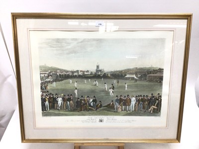 Lot 100 - 19th century-style coloured print - The Cricket Match between Sussex & Kent, at Brighton, 48cm x 66cm, in glazed gilt frame