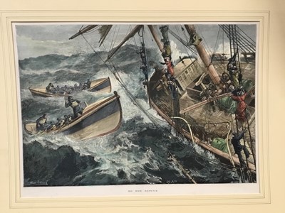Lot 184 - Group of four antique coloured prints - Life Boatmen and related scenes, 34cm x 49cm, mounted