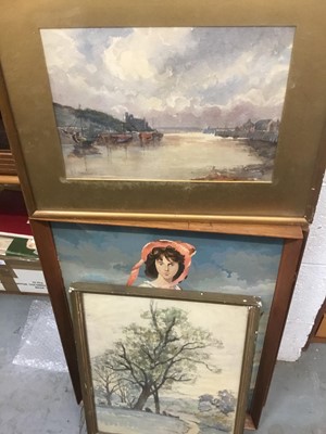 Lot 272 - A.E. Weston - watercolour in glazed gilt frame- coastal bay, together with three other pictures (4)