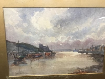 Lot 272 - A.E. Weston - watercolour in glazed gilt frame- coastal bay, together with three other pictures (4)